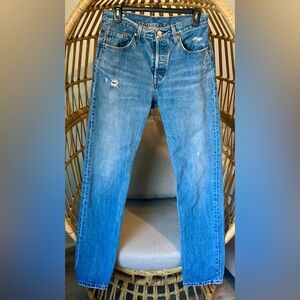 🩵 Levi’s 501 Big E Straight Jeans W30 Light Wash Distressed Multiple Button Fly